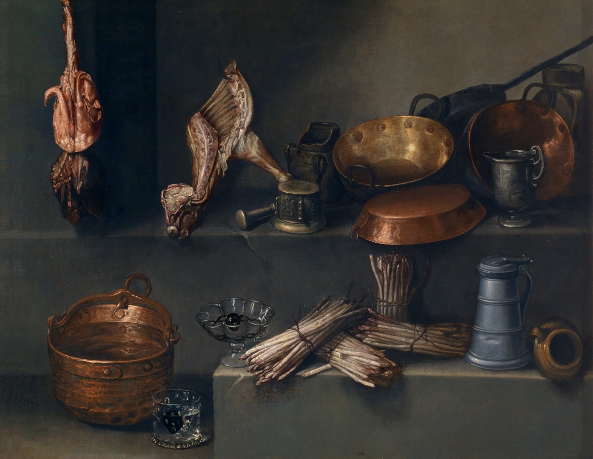 “Bodegón con recipientes de cocina y espárragos” (hacia 1652), de Ignacio Arias