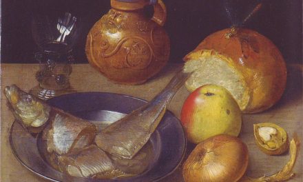 “Bodegón con belarmina, libélula y plato de pescado” (1600), de Georg Flegel