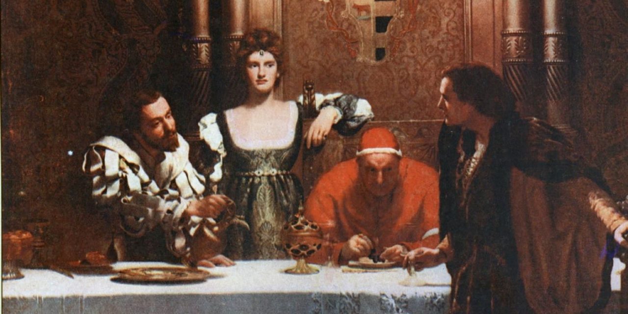 “Una copa de vino con César Borgia y el Papa” (1896), de John Collier