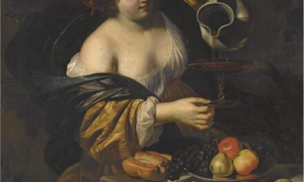 “Mujer joven sirviendo vino tinto de una jarra a un vaso” (1623), de Nicolas Régnier