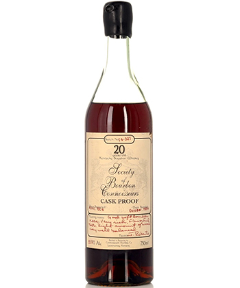 El whisky bourbon a prueba de barricas de 20 años de la Society of Bourbon Connoisseurs es uno de los bourbons más caros del mundo.